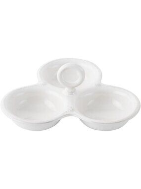 Elegant Triple Bowl Server - Whitewash, Perfect for Entertaining & Serving Decor